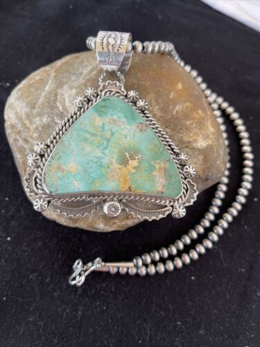 Navajo Royston Turquoise Pendant Necklace | Sterling Silver | Authentic Native American Handmade | 1368