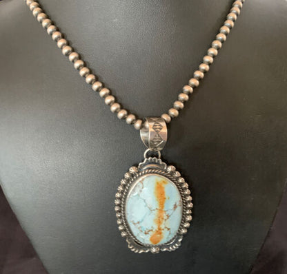 Navajo Golden Hills Turquoise Pendant Necklace | Sterling Silver | Authentic Native American Handmade | 11313