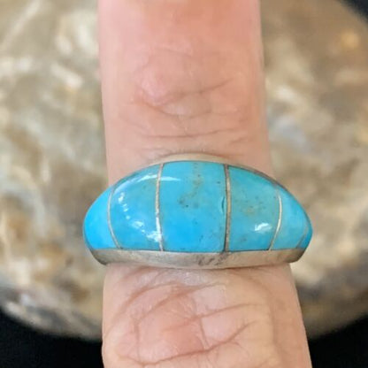 Native American Handmade Navajo Blue Turquoise Inlay Band Ring | Sz 6 | 12392
