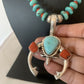 Navajo Pearl Necklace with Blue Turquoise & Coral | Sterling Silver Naja Pendant | 02062