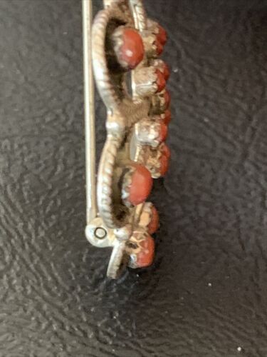 Old Pawn Zuni Sterling Silver Turquoise Red Coral Brooch Pin | 1.25" | 12558