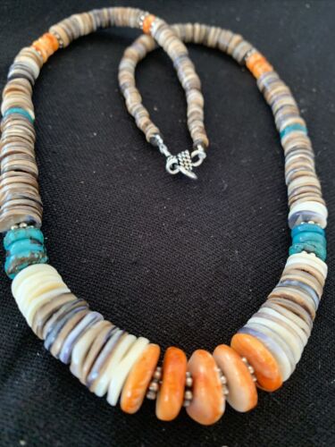 Authentic Native American Navajo Multi-Color Shell Necklace | Sterling Silver | Graduated 20" | 00926