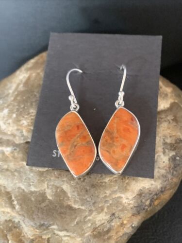 Native American Orange Apple Coral Earrings | Sterling Silver | 1" | 14095