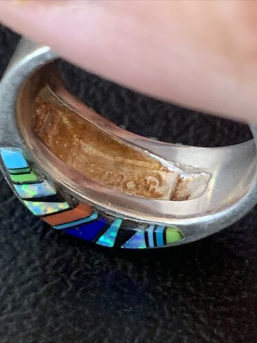 Multi-Color Navajo Sterling Silver Turquoise Spiny Oyster Inlay Ring Sz 6 | Handmade | 14169