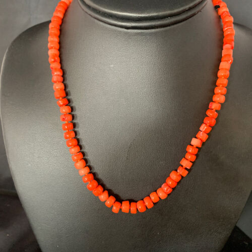 Women's Navajo | Orange Bamboo Coral | 6mm Bead | Sterling Silver | Necklace 17" | Handmade | 13525