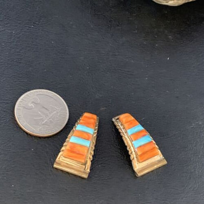 Navajo Turquoise Spiny Oyster Inlay Watch Tips | Sterling Silver & Gold-Filled | Authentic Native American Jewelry | 13726