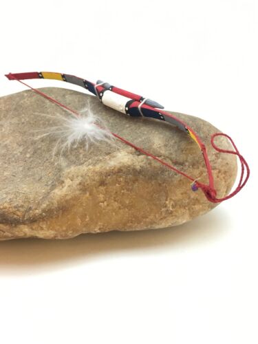 Native American Red Leather Bow Model Car Charm Dangle | Navajo Handmade | 6.5" | 8891