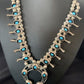 Navajo Kingman Turquoise Shadowbox Squash Blossom Necklace | Sterling Silver | Authentic Native American Handmade | 13108