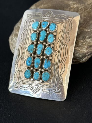 Navajo Blue Kingman Turquoise Belt Buckle Concho | Sterling Silver | Authentic Native American Handmade | 14796