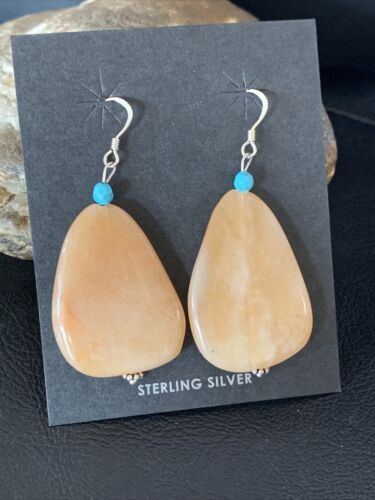 Navajo Tan Jasper and Blue Turquoise Earrings | Sterling Silver | Authentic Native American Handmade | 13102