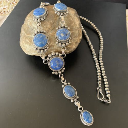 Navajo Lapis Lazuli Lariat Necklace | Sterling Silver | 30" | Authentic Native American Handmade | 11486