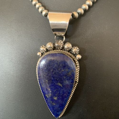 Native American Navajo Blue Lapis Pendant Necklace | Sterling Silver | Authentic Handmade | 11674