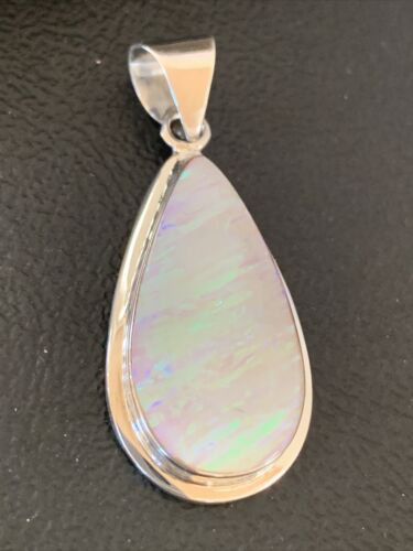 Navajo White Faux Opal Pendant | Sterling Silver | Native American Handmade | 1.50" | 1393