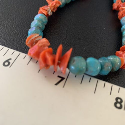 Southwestern Santo Domingo Red Coral Blue Turquoise Necklace | 28" | Authentic Native American Handmade | 12681
