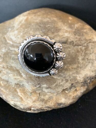 Native American Men's Navajo Black Onyx Ring | Sterling Silver | Sz 9 | Authentic Handmade | 1080