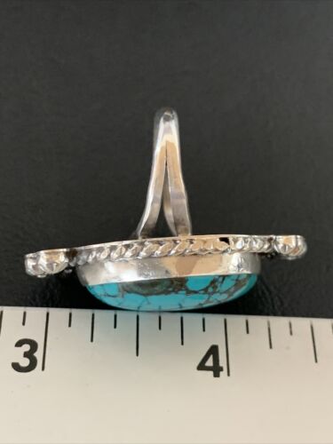 Navajo Blue Spiderweb Turquoise Ring | Sterling Silver | Sz 8 | Authentic Native American Handmade | 13383
