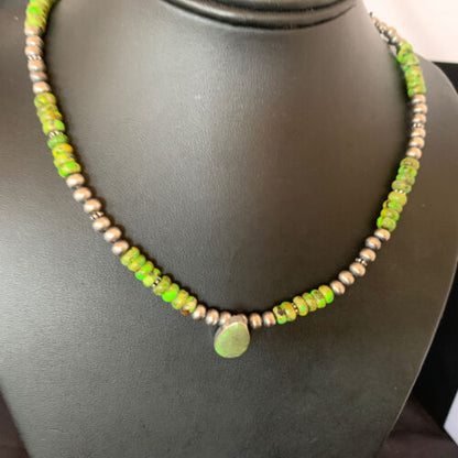 Navajo Green Gaspeite Turquoise Pendant | Sterling Silver | Authentic Native American Handmade | 13274 - Masha USA