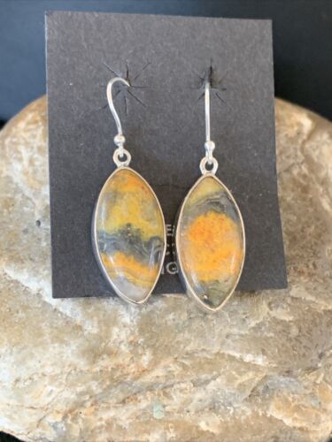 Native American Women's Navajo Bumblebee Jasper Earrings Set | Sterling Silver | 1565