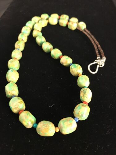 Navajo Sterling Silver Green Turquoise Necklace | Native American Southwestern | 24" | 337