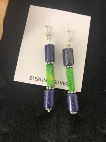 Navajo Sterling Silver Lapis Lazuli Bead Earrings | Southwestern Dangle | Handcrafted