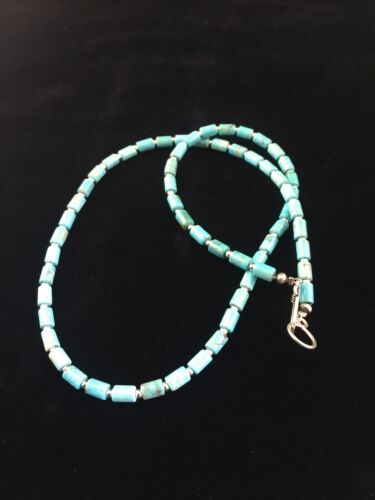 Native American Blue Turquoise Tube Necklace | Sterling Silver | 20" | 10009 - Masha USA