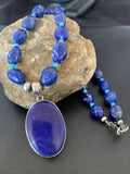 Navajo Blue Lapis Turquoise Pendant Necklace | Sterling Silver | 20" | Authentic Native American Handmade | 10522