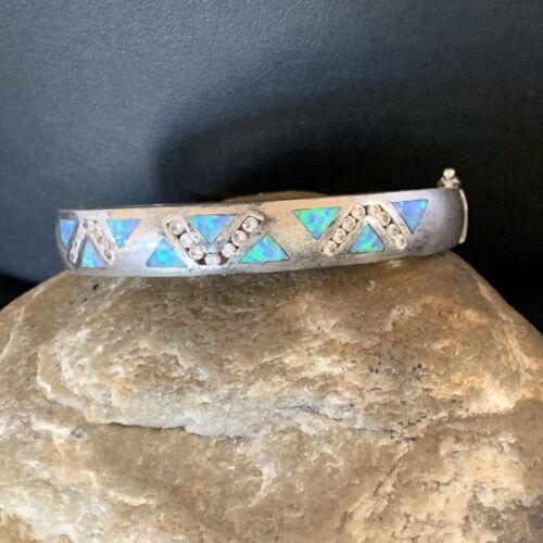 Navajo Blue Fire Opal Inlay Bracelet | Sterling Silver | 7" | Authentic Native American Handmade | 13126