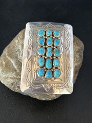 Navajo Blue Kingman Turquoise Belt Buckle Concho | Sterling Silver | Authentic Native American Handmade | 14796