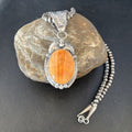 Navajo Pearls Orange Spiny Oyster Necklace Pendant | Sterling Silver | Authentic Native American Handmade | 14718