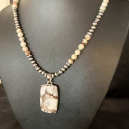 Navajo Wild Horse Turquoise Necklace Pendant | Sterling Silver | 20" | Authentic Native American Handmade | 13862