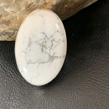 Adjustable Women's Navajo White Howlite Ring | Sterling Silver | Sz 8 | 11723