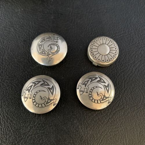 Native American Sterling Silver Button Covers | 0.8" | Navajo Set of 4 | Handmade | 13732