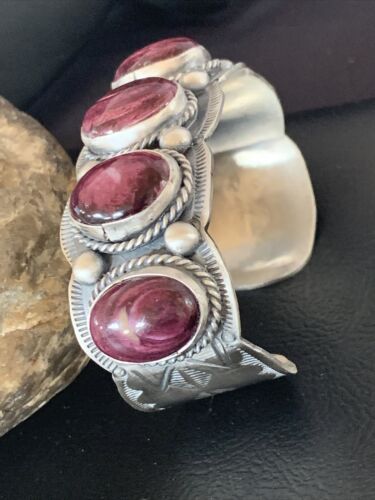 Navajo Purple Spiny Oyster Row Cuff Bracelet | Sterling Silver | Authentic Native American Handmade | 2089
