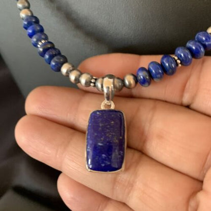Native American Navajo Blue Lapis Pendant Necklace | Sterling Silver | Authentic Handmade | 11672
