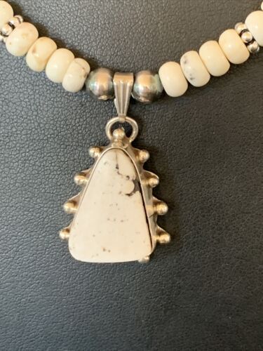 Navajo White Buffalo Turquoise Pendant Set | Sterling Silver | Authentic Native American Handmade | 12241