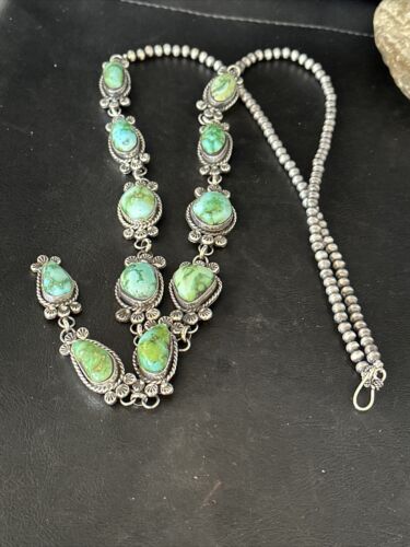 Navajo Sonoran Gold Turquoise Lariat Necklace | Sterling Silver | Native American Handmade | 14347