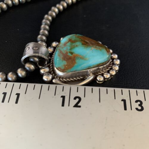 Men's Navajo Green Blue Turquoise Pendant Necklace | Sterling Silver | Authentic Native American Handmade | 13663