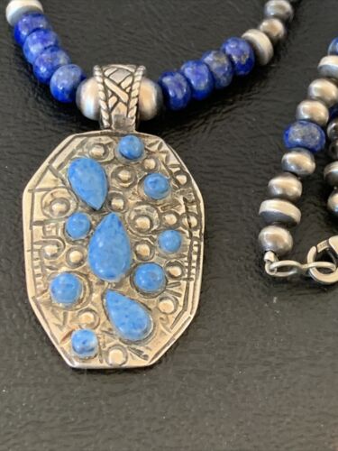 Navajo Sterling Silver Blue Denim Lapis Necklace Pendant | Multi-Stone | Authentic Native American Handmade | 12262