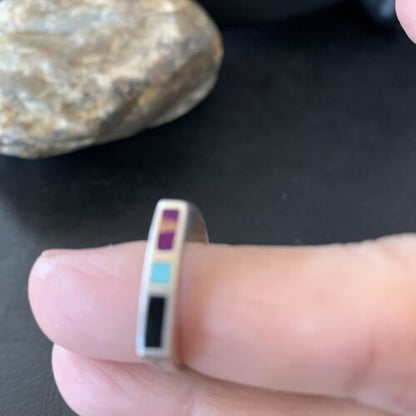 Navajo Blue Lapis Turquoise Purple Spiny Oyster Inlay Ring | Sz 7 | Authentic Native American Handmade | 11141