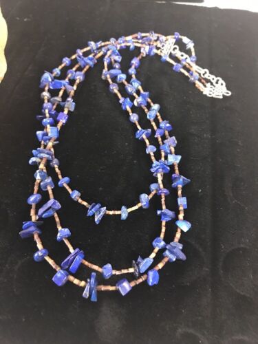 Navajo Multi Strand Necklace | Lapis Bone | Sterling Silver | 21" | Authentic Native American Handmade | 3343