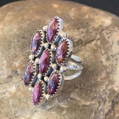 Navajo Purple Spiny Oyster Multi-Stone Cluster Ring | Authentic Native American Sterling Silver | Sz 6 | 11556