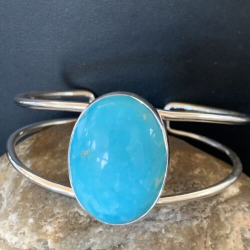 Minimalist Womens Sterling Blue Kingman Turquoise Cuff Wire Bracelet 12870