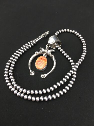 Navajo Pearl Spiny Oyster Naja Pendant | Sterling Silver | 3" | Authentic Native American Handmade | 1307