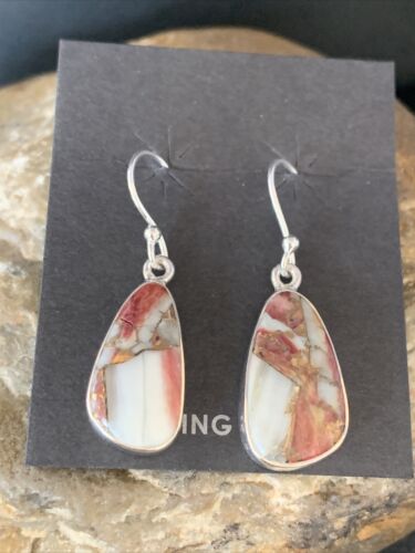 Navajo Purple Spiny Oyster Turquoise Dangle Earrings | Sterling Silver | Authentic Native American Handmade | 14083