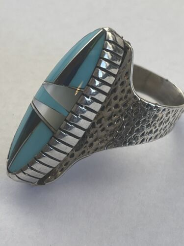 Southwestern Navajo Opal & Turquoise Inlay Ring | Sterling Silver | Sz 8 | 01615