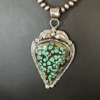 Men's Navajo Blue Spiderweb Turquoise Pendant Necklace | Sterling Silver | Authentic Native American Handmade | 14257