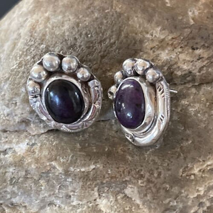 Navajo Sugilite Earrings | Sterling Silver Post Stud | Authentic Native American Handmade | 0.5" | 2067