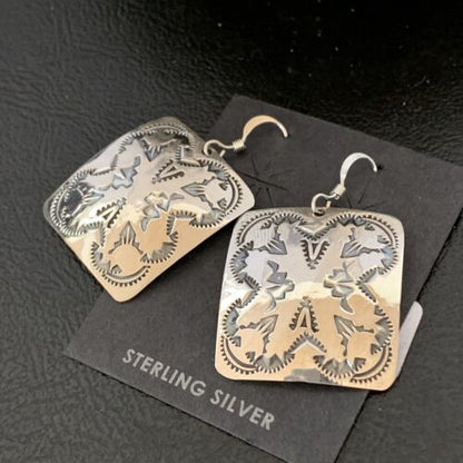 Southwestern Women's Navajo Stamped Earrings | Sterling Silver | Authentic Native American Handmade | 1662