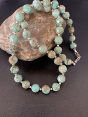 Navajo Pearls Necklace | Sterling Silver | Faceted Green Turquoise | Authentic Native American Handmade | 20" | 11737