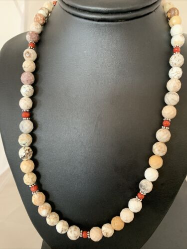 Navajo Turquoise Wild Horse Coral Necklace | Sterling Silver Naja | Authentic Native American Handmade | 20" | 964